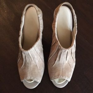 Calvin Klein Kid Suede Slingback Peep Toe Heels